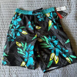 NWT Tropical Floral Swim Trunks – Black/Teal/Yellow (Size Medium)